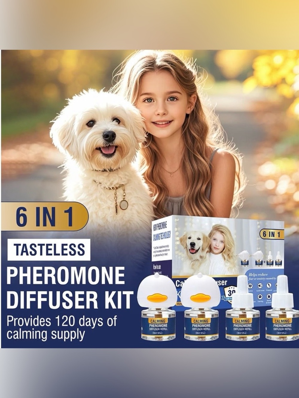 Dog Calming Pheromone Diffuser 2 Plug-Ins + 4 Refills 48mL Stress Anxiety